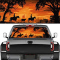 Watercolor Cowboy Truck Back Window Graphics Decals, Horse Abstract Sunset Landscape Universal See Through Rear Window Vinyl Wrap Full Window Decals for Trucks SUV 66 x 22 inch