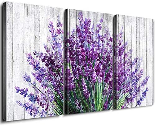 Lavender Wall Decor Purple Wall Art Rustic Farmhouse Flowers Canvas Prints Rural Floral Pictures for Bathroom Nature Botanical Paintings Artwork Dining Room Kitchen Home Decorations 16x24” 3 Pcs/Set by sunfrower