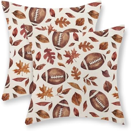 Fall Pillow Covers 24x24 Set of 2 Orange Maple Leaf Football Pillow Cases Autumn Thanksgiving Outdoor Fall Decoration Throw Pillows Holiday Farmhouse Linen Cushion Case for Couch Home Decor by Gohdiwh