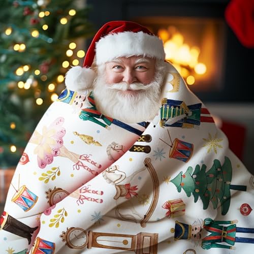 Christmas Nutcracker Flannel Throw Blanket, Cute Xmas Tree Wooden - Image 6