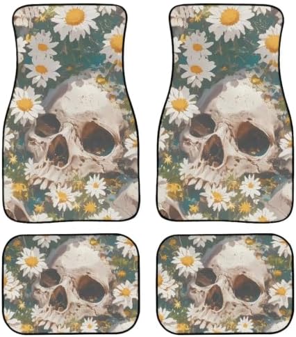 Skull Car Floor Mats All Weather Car 1st & 2nd Daisy Floor Mats Interior Carpet Universal for SUV Sedan Car Trucks