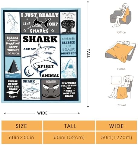 Ocean Shark Blanket Gifts for Adults Men Women Boys Girls Birthday Christmas Halloween Easter Father's Day Dad Husband Boyfriend Son Throw Blanket 60"x80" - Image 2