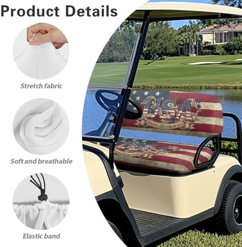 Yewatlles USA 250th Golf Cart Seat Covers Seat Kit, Printed Breathable Golf Cart Seat Cushions Golf Blanket Golf Club Car Accessories