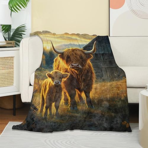 Sunset Highland Cow Blanket, Soft Cozy Warm Throw Blanket for Adults Kids Women, Comfy Lightweight Fuzzy Flannel Blankets for Couch, Travel, Car, Home Decor 50×40 Inch - Image 2