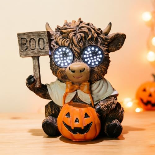 Halloween Highland Cow LED Statue, Boo Sign Pumpkin Decor - Image 4