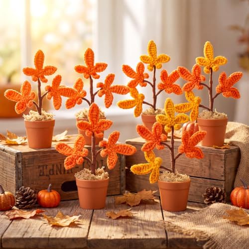 Suncalla 10 Pcs Crochet Fall Maple Leaves Tree Crochet Plant Autumn Gifts - Image 2