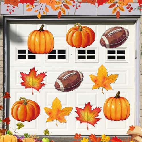 Tellegloww 10 Pcs 12 Inch Fall Football Garage Door Decoration Magnets Autumn Garage Door Magnets with Pumpkin Maple Leaf Happy Fall Magnet Decal Sticker for Thanksgiving Garage Door Car Refrigerator by Tellegloww