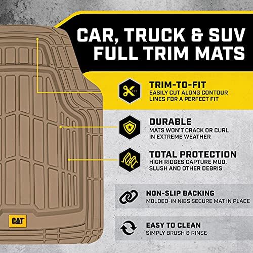Cat® ToughRide™ Heavy-Duty 3 Piece Rubber All Season Floor Mats for Car Truck Van SUV, Beige - Premium Trim to Fit Cars Floor Mat, All Weather Deep Dish Automotive Floor Mats, Total Dirt Protection