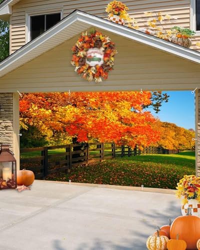 Fall Garage Door Cover Banner Decorations Backdrop 7x16ft Large Thanksgiving Autumn Maple Leaves Fence Photo Backdrop Nature Photography Background Garage Door Banner Portrait Photo Studio Props - Image 6