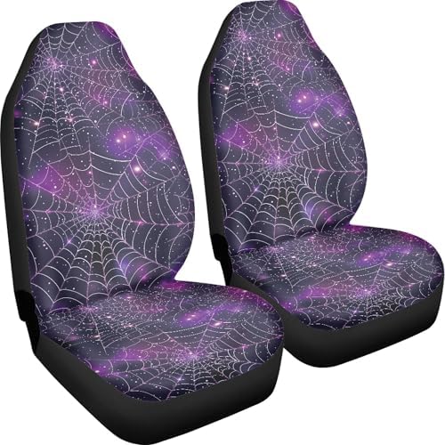 Purple Galaxy Spiderweb Print Car Seat Cover Front Seats Only,Halloween Auto Accessories Universal Fit for Most Cars,SUVs,Sedan,Truck or Van