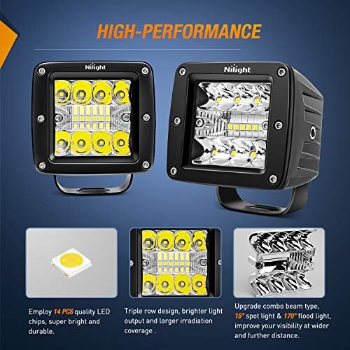 Nilight 2PCS 3 Inch LED Cube 42W Square LED Auxiliary Lights