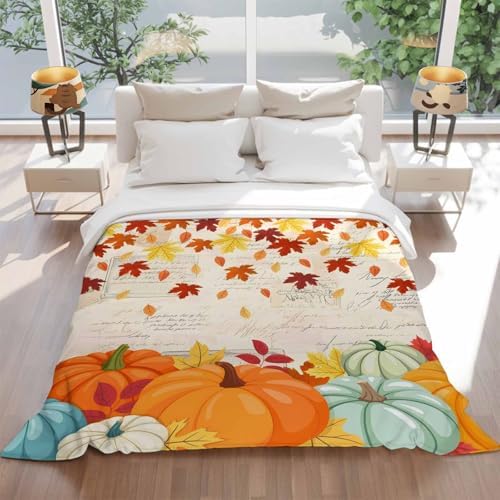 DecorLovee Orange Fall Blanket 40"x50", Reversible Thanksgiving Pumpkins Throw Blanket for Couch/Bed/Camping, Maple Leaf Retro Lightweight Soft Throw Blankets for Girls, Warm Fuzzy Blankets for Winter - Image 5