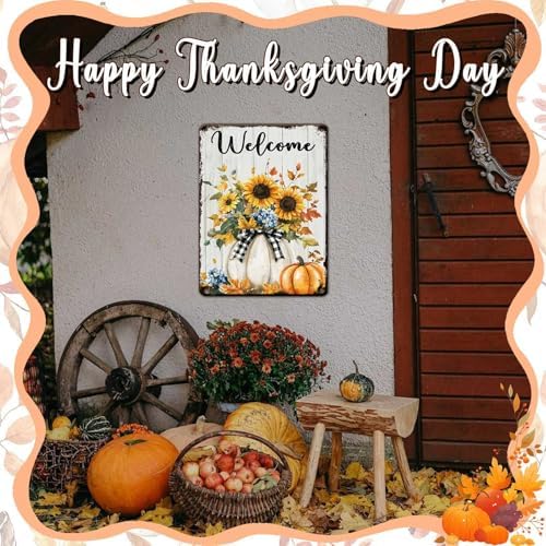 Thanksgiving Day Pumpkin Vintage Tin Sign Welcome Metal Wall Art for Bedroom Garage Kitchen Shop 12x16Inch - Image 6