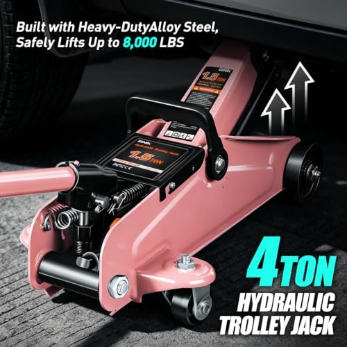 DNA Motoring 1.5 Ton Car Floor Jack Low Profile Hydraulic Trolley Service/Floor Jack, 1.5T / 3000 lbs Capacity, Lifting Range 5.3 Inch -12 Inch, with Storage Case, Pink, TOOLS-00327-PK - Image 2