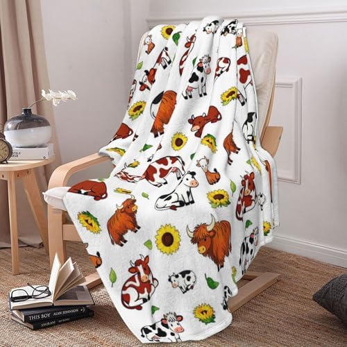 Cow Blanket Highland Cow Blanket Soft Fluffy 60"x50" Farm Cow Sunflower Throw Blanket for Bedroom Living Rooms Sofa Couch Travel Camping Christmas Birthday Gifts for Women Men Kid - Image 2