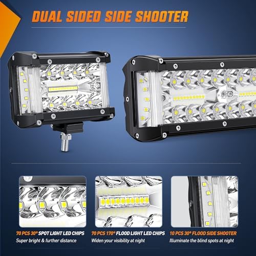 Nilight Side Shooter LED Light Bar Set 1PC 20" 2PCS 4.3" with Wiring Kit