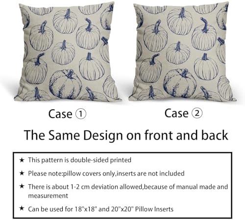 Navy Blue Pumpkin Fall Pillow Covers 18x18 Set of 2 Autumn Themed Thanksgiving Harvest Print Decorative Throw Pillows Outdoor Farmhouse Pillowcases Cushion Case Seasonal Decor for Couch Sofa Bed - Image 6