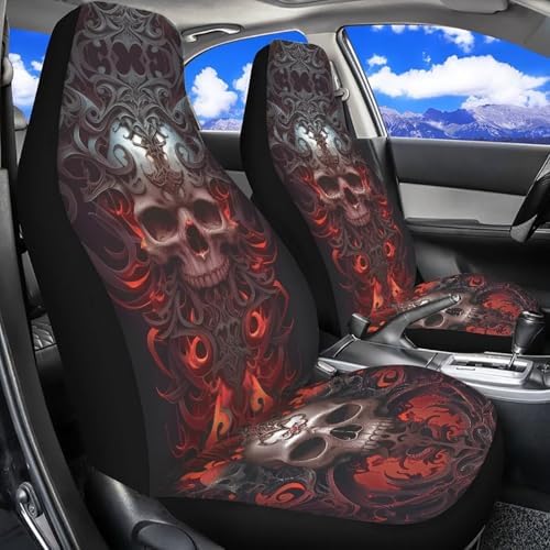 Bulopur Gothic Skull Automobile Seat Covers Front Seats 2 Pack Carseat Cover Easy Install Highback Car Bucket Seat Cover & Accessories Auto Interior Decor Set