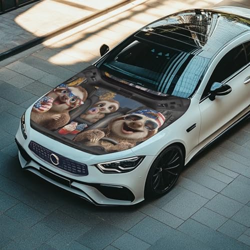Funny American Sloth Car Hood Cover Polyester,Engine Protection Cover，Elastic Fabrics Can be Washed,Car Bonnet Banne