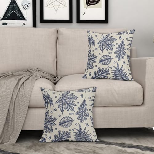 Navy Blue Fall Pillow Covers 18x18 Set of 2 Cream Maple Leaf Print Autumn Colored Harvest Decorative Outdoor Pillowcases Farmhouse Seasonal Throw Cushion Case Decor for Home Couch Sofa Bed - Image 3