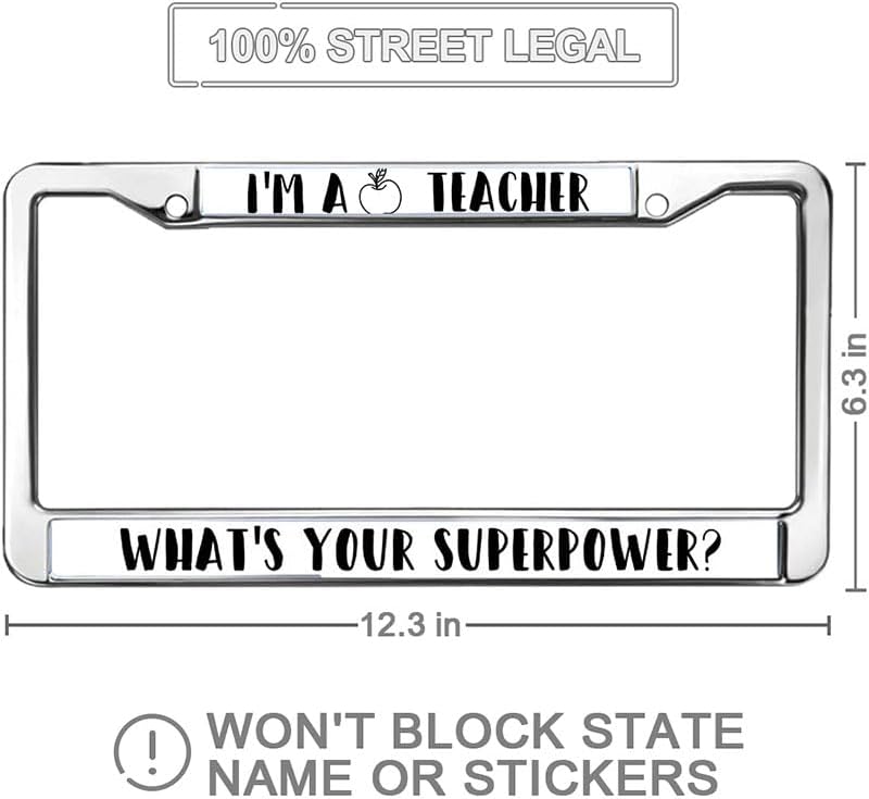 I'm a Teacher What's Your Superpower License Plate Frame Chrome 2 Holes Teacher Superpower Quotes License Plate Frame 2 Holes Teacher Quotes Metal Car Accessories