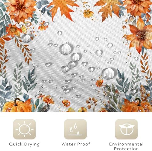 Fall Pumpkin Shower Curtain, Watercolor Autumn Pumpkins Wildflowers Plants Maple Leaves Harvest Thanksgiving Day Bathroom Curtain Waterproof Fabric Machine Washable with Hooks, 72" Wx96 L - Image 4