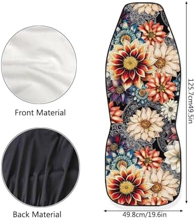 Dahlia Flowers Blossom Car Seat Covers for Front Seats Ethnic Style Bucket Seat Covers Universal Fit for SUV Truck Sedan Front Seat Protector,2 Piece Set