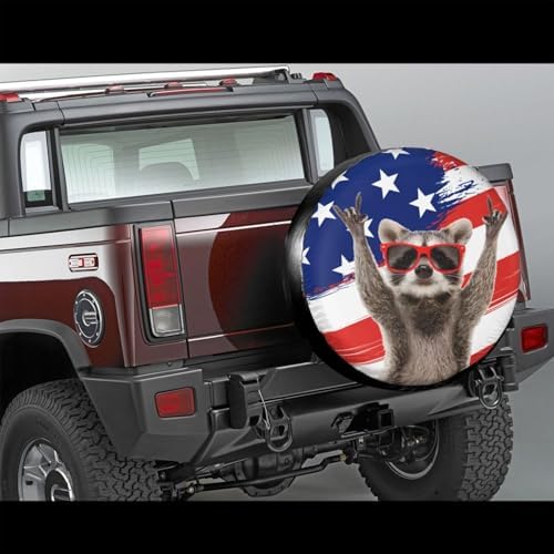 Funny Raccoon Spare Tire Cover American USA Flag Wheel Tire Covers Waterproof Wheel Tire Protector Weatherproof Dust-Proof Tyre Covers Universal Fit for Truck SUV Trailer RV Car Travel 16 Inch