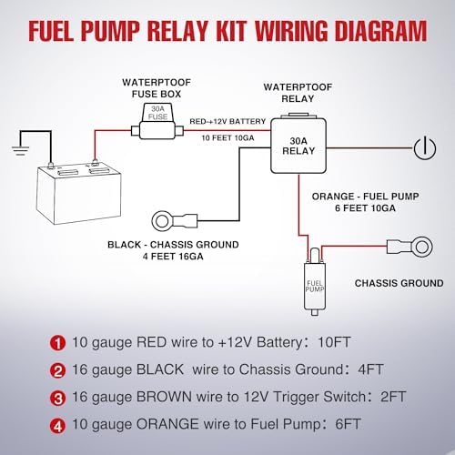 Nilight Electric Fuel Pump Relay Kit Wiring Harness 10 Gauge Cables