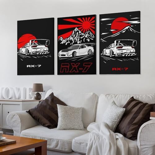RIUFIN 3pcs JDM Sport Car Posters Rx7 Car Wall Decor Art-Modern Car Wall Art Prints Cool Posters for Boys Room-Bathroom Bedroom Office Canvas Wall Art Ready to Hang 20x30inch(50x75cm) - Image 3