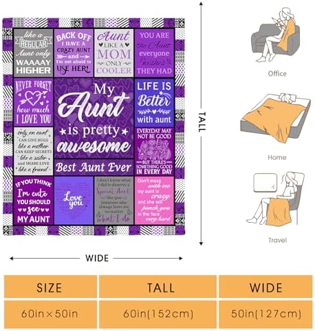 Gift for Aunt, Auntie Gifts from Niece and Nephew, Throw Blanket for Birthday Mother's Day Christmas, Cozy Blanket for Couch Sofa Bed 50"x60" - Image 2