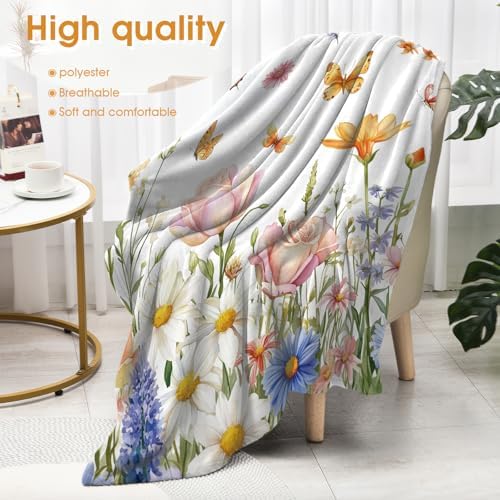 Floral Butterfly Blanket Colorful Flowers Gifts for Women Kids Girls Wife Mom Birthday Christmas Halloween Easter Sisters Daughter Female Friends Friendship Spring Throw Blanket 60"x80" - Image 4