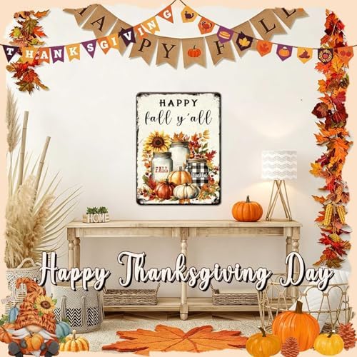 Thanksgiving Day Retro Tin Sign Happy Fall Y'all Metal Wall Art for Studios Home Office Hotel Restaurant Patio 12x16Inch - Image 5