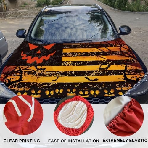 Halloween Large Scary Pumpkin Car Hood Cover,4x5ft, Universal Fit