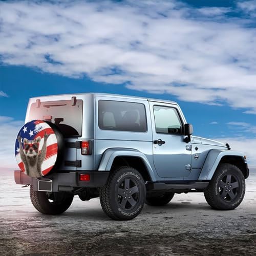 Funny Raccoon Spare Tire Cover American USA Flag Wheel Tire Covers Waterproof Wheel Tire Protector Weatherproof Dust-Proof Tyre Covers Universal Fit for Truck SUV Trailer RV Car Travel 16 Inch