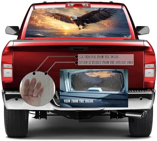 Cool Eagle Truck Back Window Graphics Decals, Beautiful Sunset Ocean Animal Modern Universal See Through Rear Window Vinyl Wrap Full Window Decals for Trucks SUV 66 x 22 inch