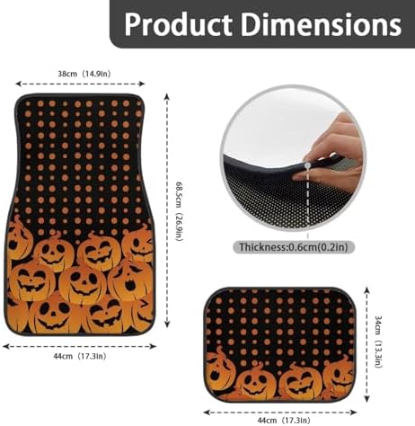Black Yellow Polka Dot Pumpkin Print Funny Halloween Car Floor Mats 4 PCS, Cute Durable Interior Accessories for Car SUV, All Weather Floor Mats with Front Rear Trunk Liners Set for Party