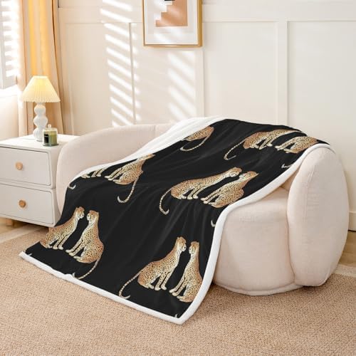Cartoon Leopard Throw Blanket African Wild Animal Fleece Flannel Blankets Kids Boys Girls Room Decor Cute Wildlife Bed Blankets for Bed Sofa Couch Black Orange White Plush Blanket Baby 30"x40" - Image 5