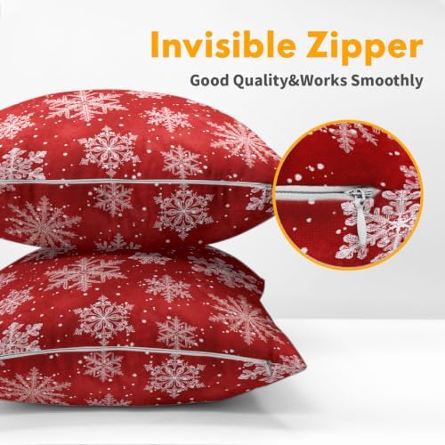 Winter Red Throw Pillow Covers 22x22 Set of 2 Snowflake Christmas - Image 5