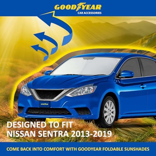 Goodyear Foldable Windshield Sunshade for Nissan Sentra 2013-2019, Car Accessories, Sunshade Cover, Sun Shade Car Windshield, Window Sun Blocker - GY008278