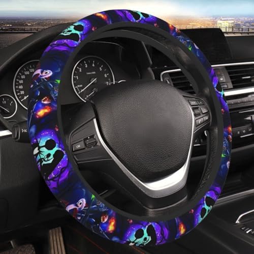 Halloween Jack and Sally Horror Nightmare Christmas Steering Wheel Cover for Women, Neoprene Anti-Slip Universal 15 inch Car Steering Wheel, Anime Car Accessories for Vehicle SUV (Xmas 1)
