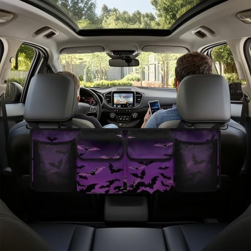 Hanging Car Trunk Organizer Halloween Bat Print Car Back Seat Storage Bag Auto Cargo Bag Collapsible Auto Interior Accessories for Sedans SUV Jeep Trucks MPV Van