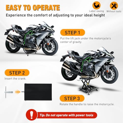 Nilight Motorcycle Lift 1100 LBS ATV Scissor Lift Jacks with Dolly Wheels Crank Handle 5.1"-15.7" Hoist Stand Heavy Duty Steel Lifter Jack for Motorcycles Dirt Bike Garage Storage Repair Tool, Black - Image 6