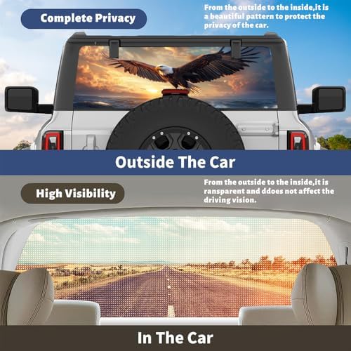 Cool Eagle Truck Back Window Graphics Decals, Beautiful Sunset Ocean Animal Modern Universal See Through Rear Window Vinyl Wrap Full Window Decals for Trucks SUV 66 x 22 inch