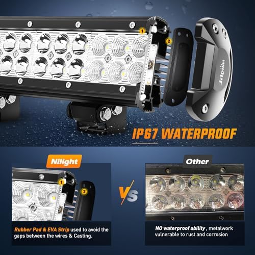 Nilight 60004C-A 17" 108W LED Light Bar, Spot Flood Combo Beam, IP67 Waterproof, Adjustable Mounting Bracket