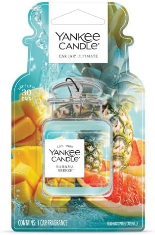 Yankee Candle Car Jar Ultimate Air Freshener, Hanging Car Freshener, Long Lasting Car Fragrance (Bahama Breeze)