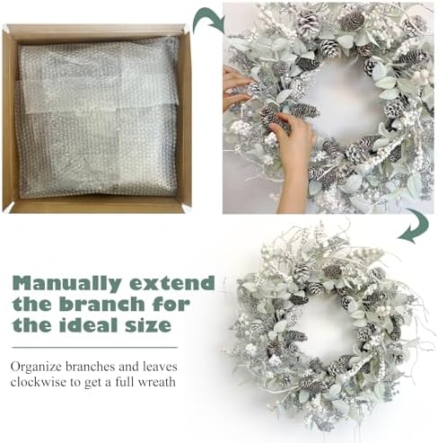 26 Inch Fall Wreath for Front Door with Frosted Pine Cones - Image 4