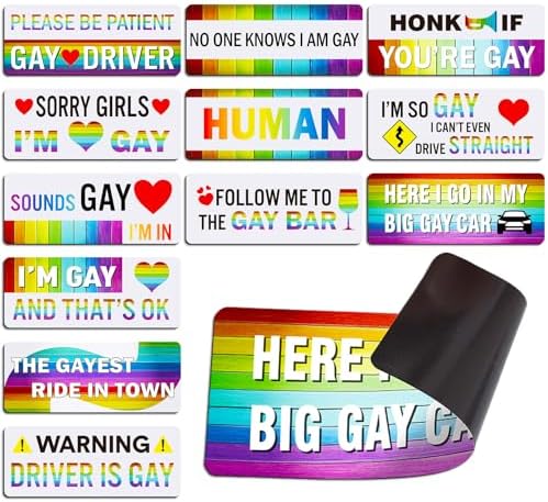 12 Pcs Funny Gay Car Magnets Bumper Prank Rainbow, Minimalist