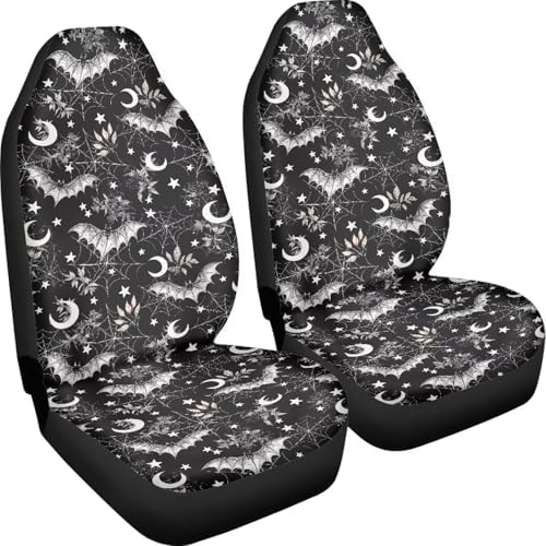 Halloween Bat Car Seat Covers Sets of 2 Vehicle Front Seat Cushions Crescent Automobile Seat Protector Car Seat Pad Mat Auto Interior Protection for Women Men,Easy to Install