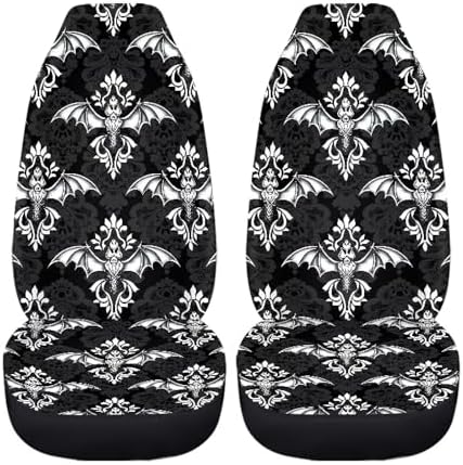 Halloween Bat Car Seat Covers 2 Pcs Breathable Front Seat Cover Stretch Polyester Fabric Cover Easy to Install Car Accessories Universal for Cars Truck SUV Van
